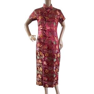 Elegant Red Floral Cheongsam Dress
